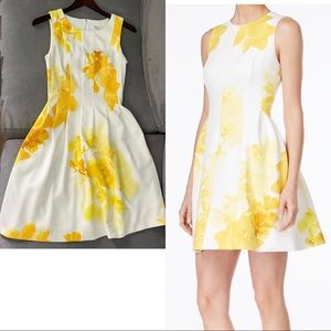 Calvin Klein Floral Fit and Flare Dress Yello White Size 2